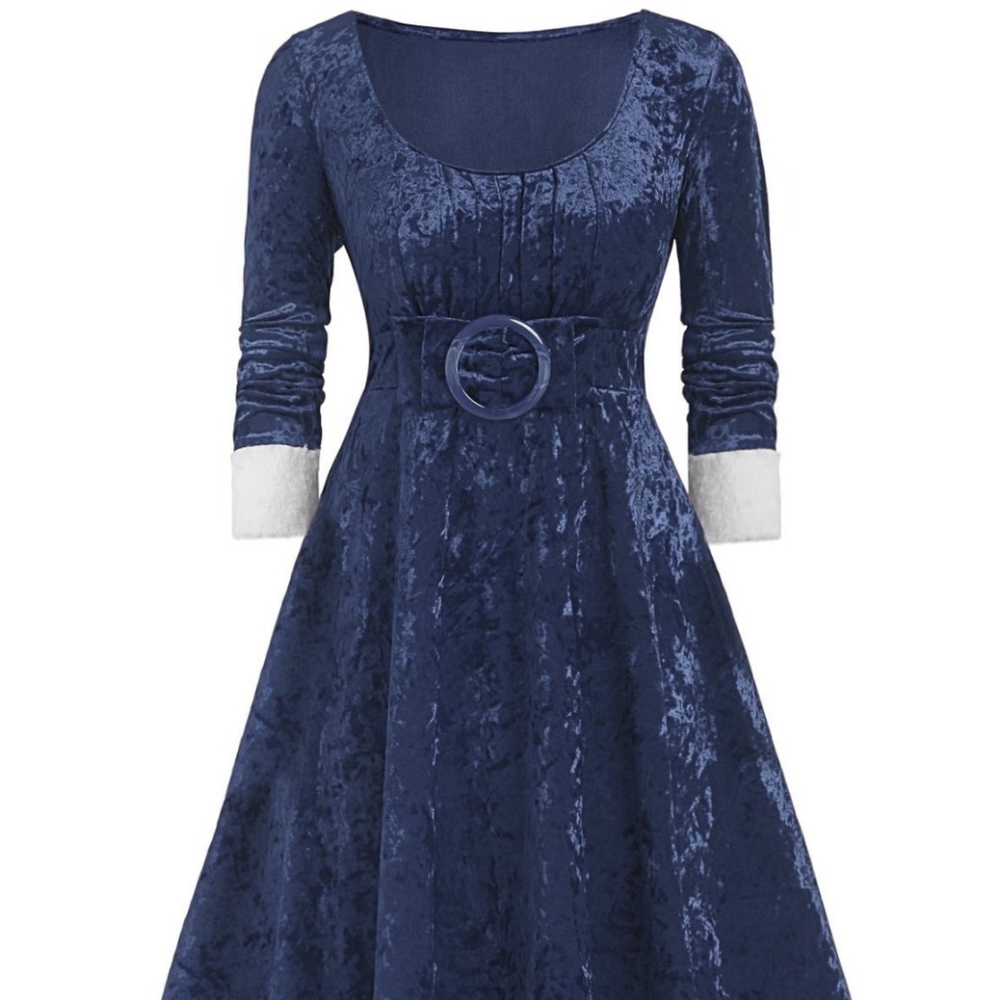 SLATE BLUE AND WHITE CRUSHED VELVET DRESS 3X